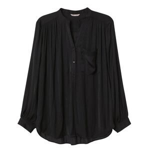 H&M ¾ Button Down Focus Long Sleeve Blouse Pocket Sz 10 Black Office Corpcore